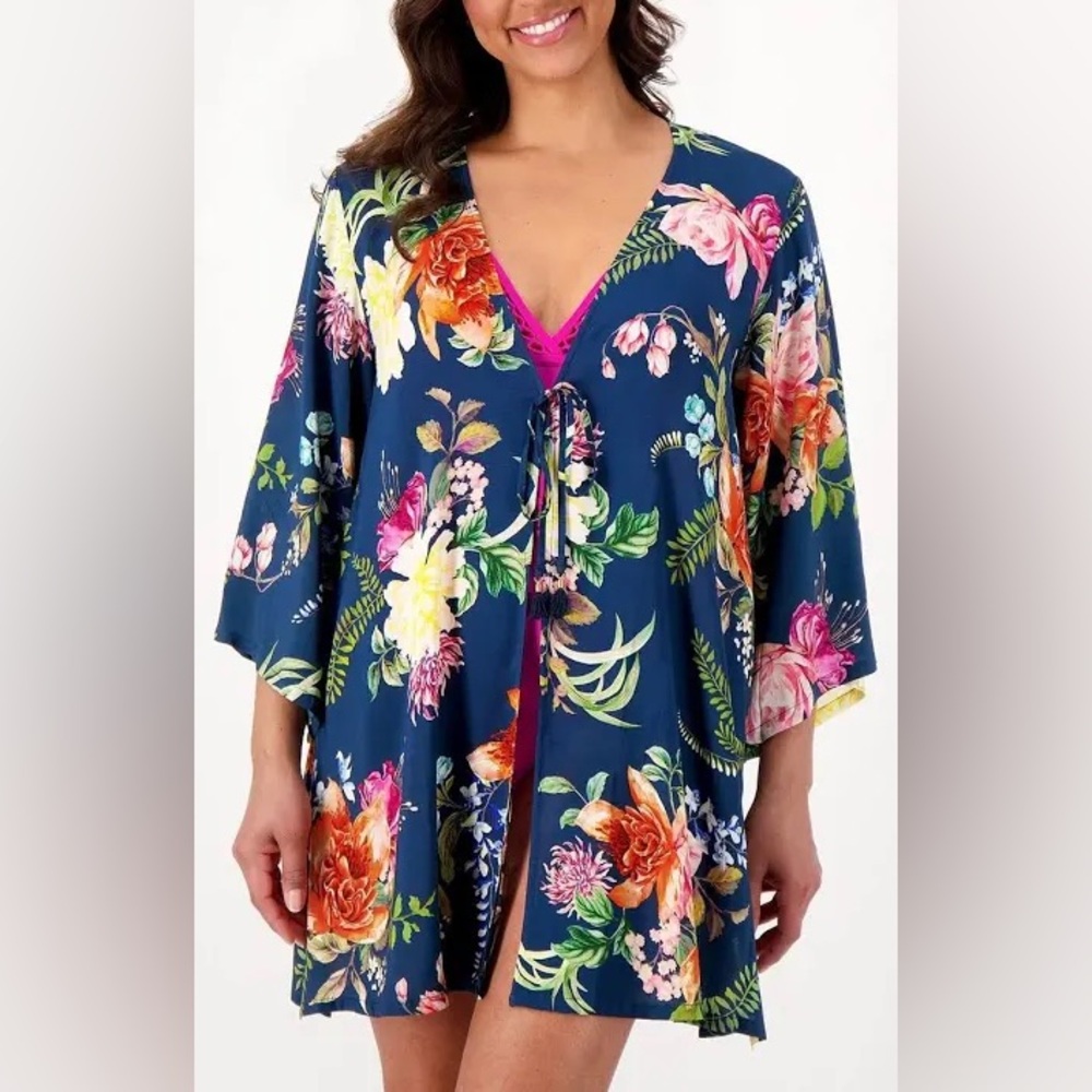 Jantzen Women's Tunic Navy Floral Bathing Suit Cover Up Size XL
